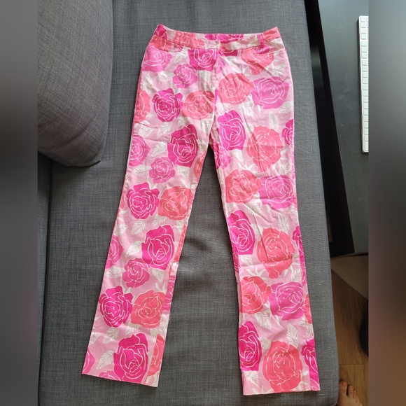 Lilly Pulitzer Pink Rose Print Pants - Picture 1 of 3